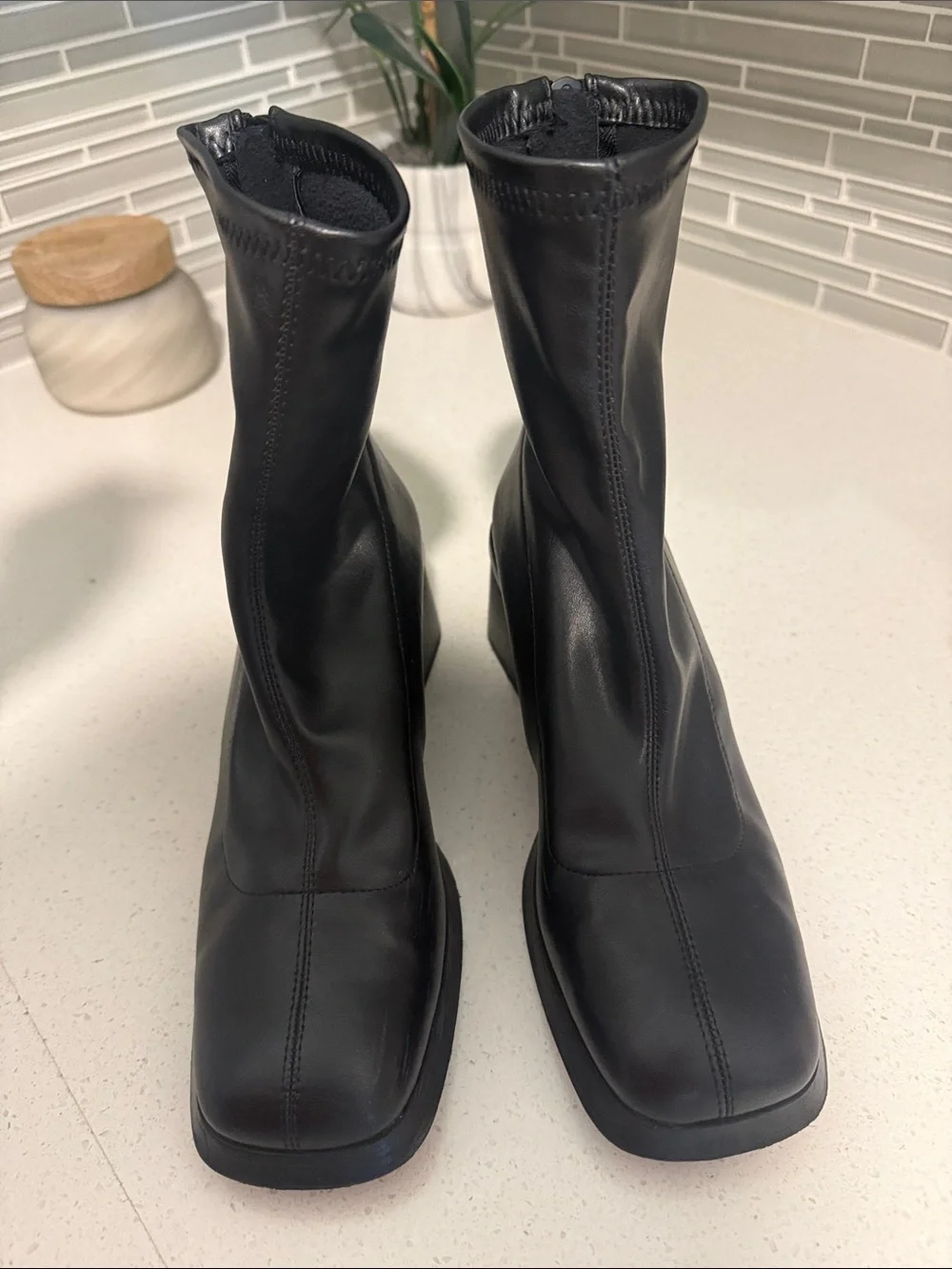 Zara Black Square Toe Block Heel Ankle Boots